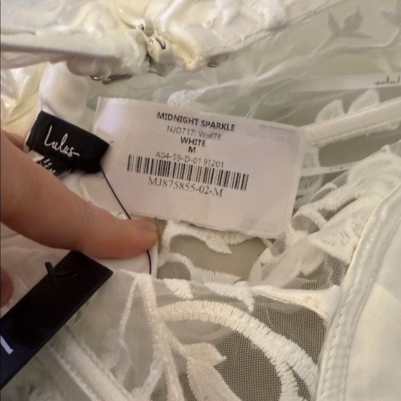 Lulus Midnight Sparkle White Embroidered Feather Bustier Maxi Dress Size Medium - Picture 9 of 11